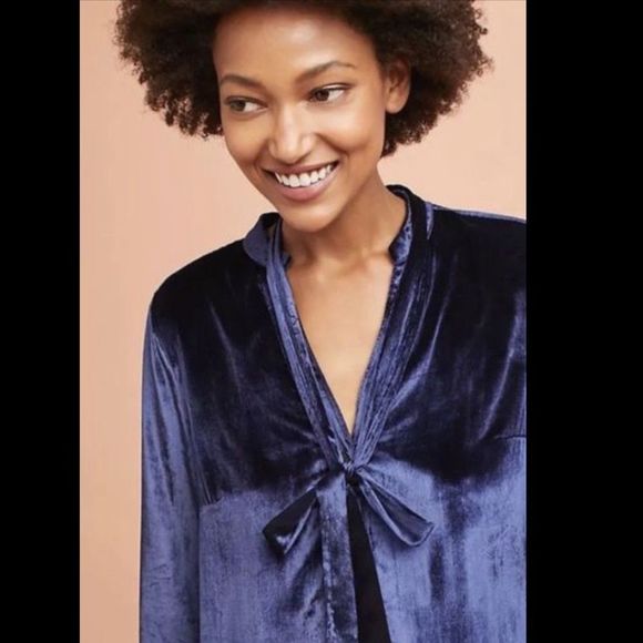 Mauve blue Tie Neck Button Down Hi Lo Tunic 4 - Picture 4 of 4